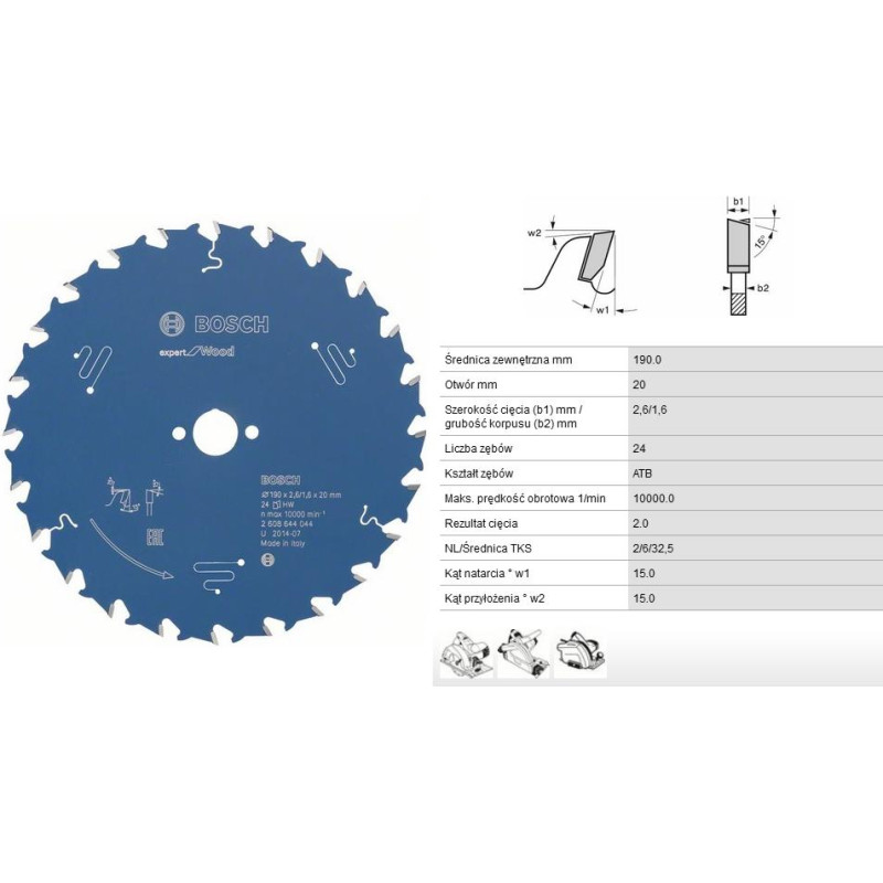 Bosch EXPERT CIRCULAR SAW FOR WOOD 190 X 20 X 2,6MM 24T