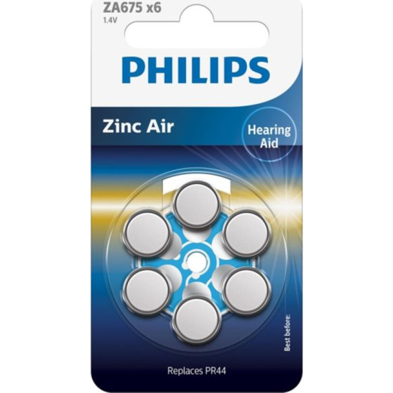 Philips 1x6 Philips Zinc-Air PR44 / 675 Hörgeräte Batterie