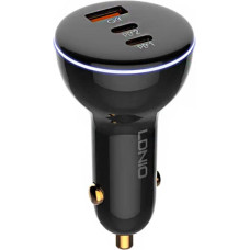 Ldnio C102 Car Charger, USB + 2x USB-C, 160W + USB-C to USB-C Cable (Black)