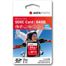 Agfaphoto SDXC Card 64GB High Speed Class 10 UHS I U1 V30