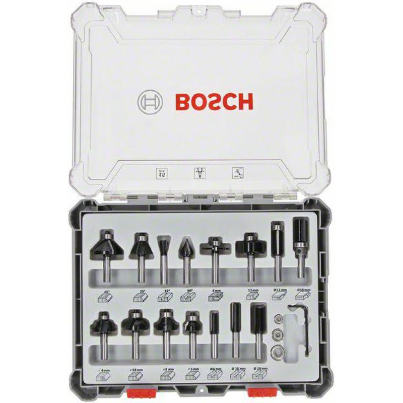 Bosch MILLING CUTTER SET 15PCS 8MM HOLDER