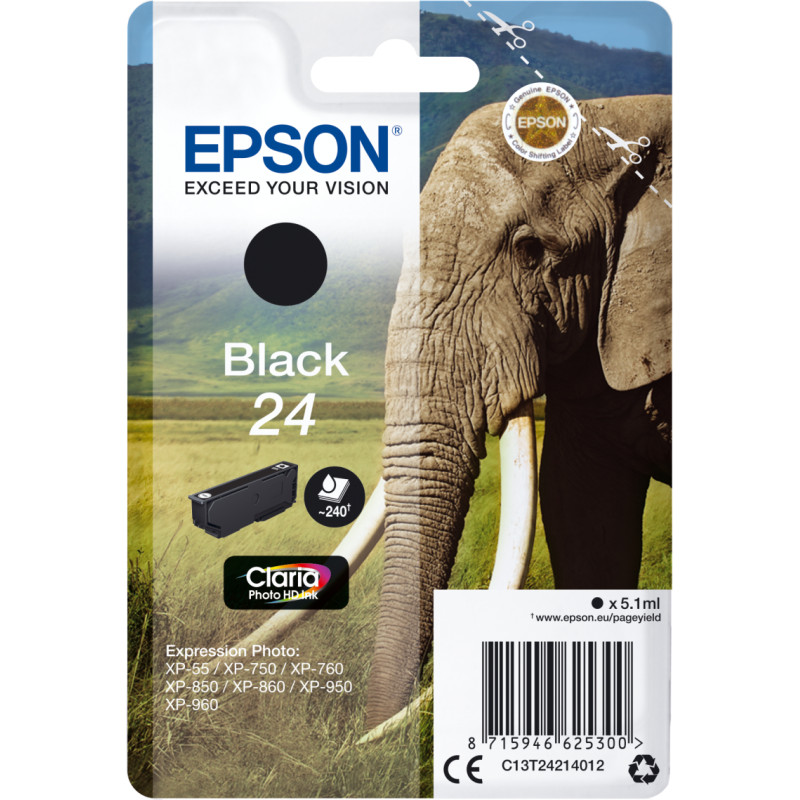 Epson Elephant C13T24214012 tintes kārtridžs 1 pcs Oriģināls Standarta produktivitāte Melns