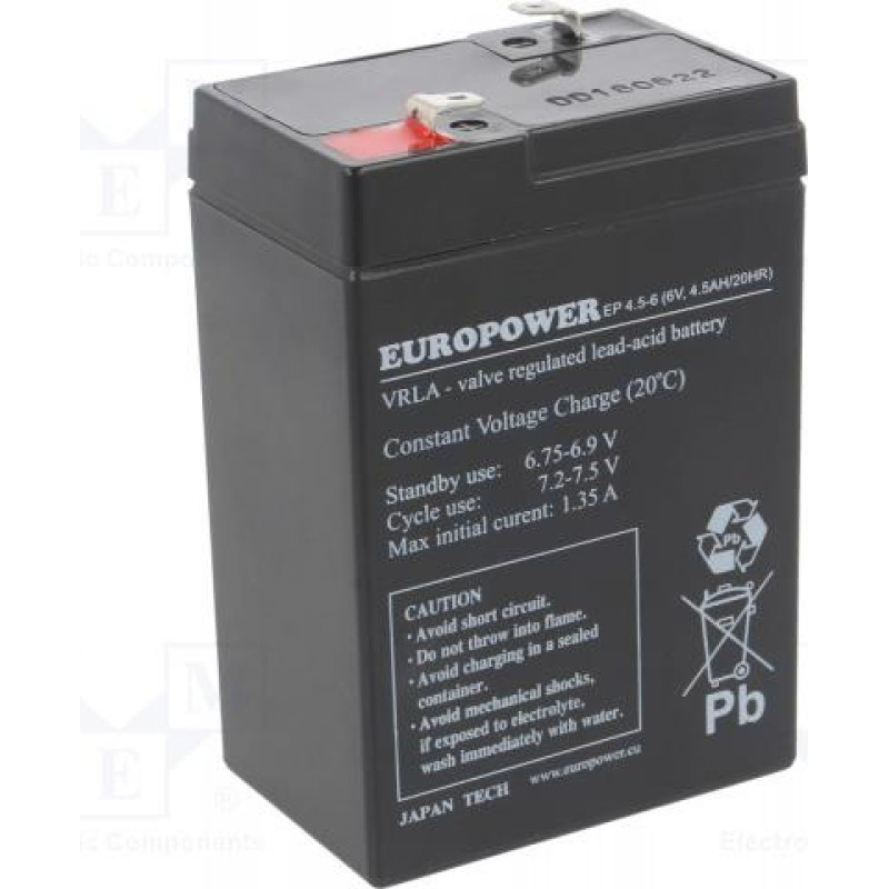 EMU BATTERY 6V 4.5AH VRLA/EP4.5-6 EUROPOWER EMU