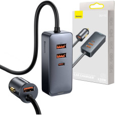 Baseus Car charger Baseus Share Together with extension cord, 3x USB, USB-C, 120W (grey)