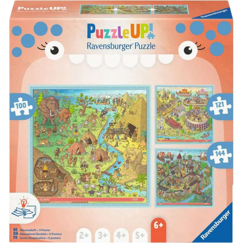 Ravensburger Puzzle UP! History - Stone Age, Ancient Rome, Middle Ages 100, 121, and 144 pieces