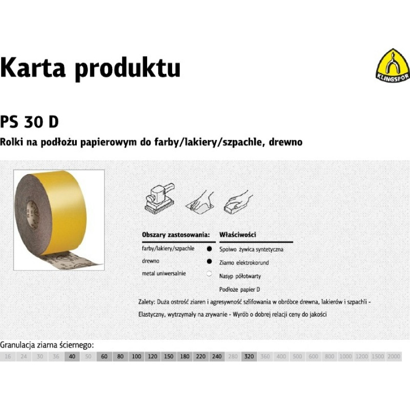 Klingspor ROLKA NA PODŁOŻU PAPIEROWYM PS30D 115mm gr.240  (50mb)