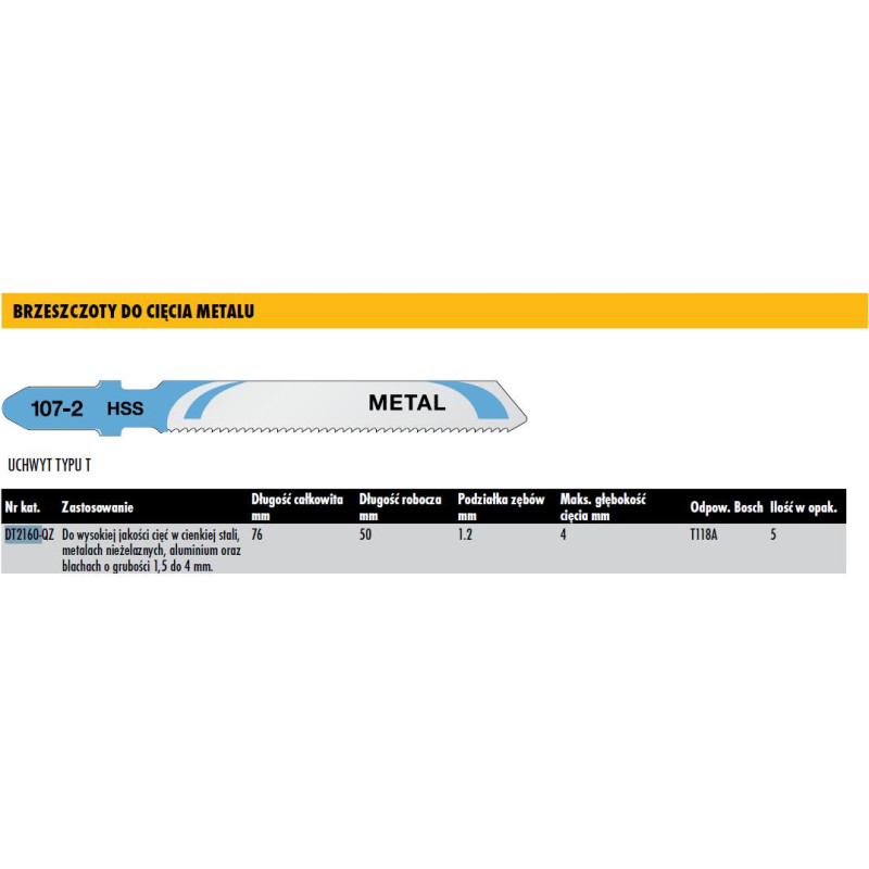 Dewalt BRZESZCZOT DO WYRZYNARKI  76mm 5szt. METAL