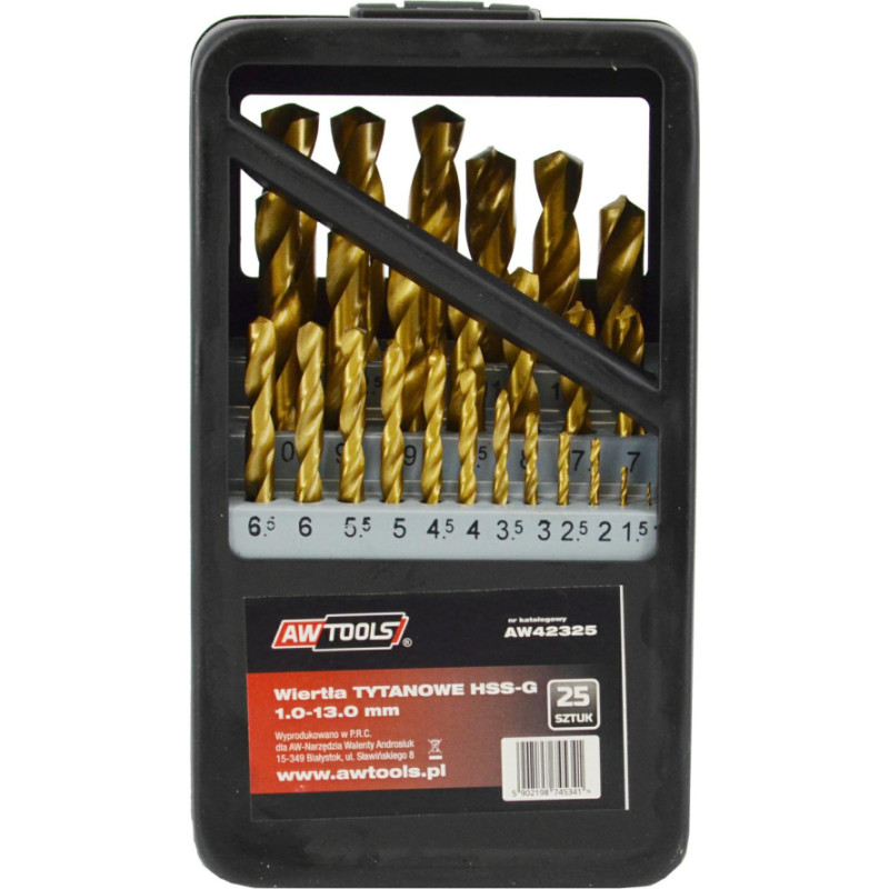 Awtools AW HSS-G TiN TWIST DRILL BIT SET 25pcs /1-13mm/