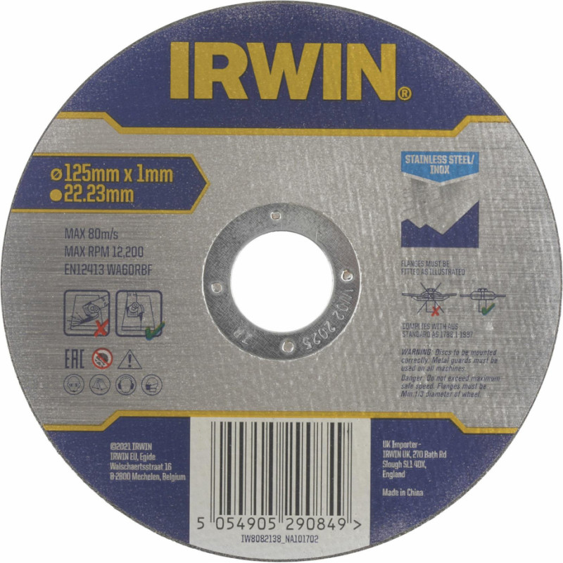 Irwin TARCZA DO CIĘCIA STALI NIERDZEWNEJ PŁASKA 125mm x 1,0mm x 22,23mm