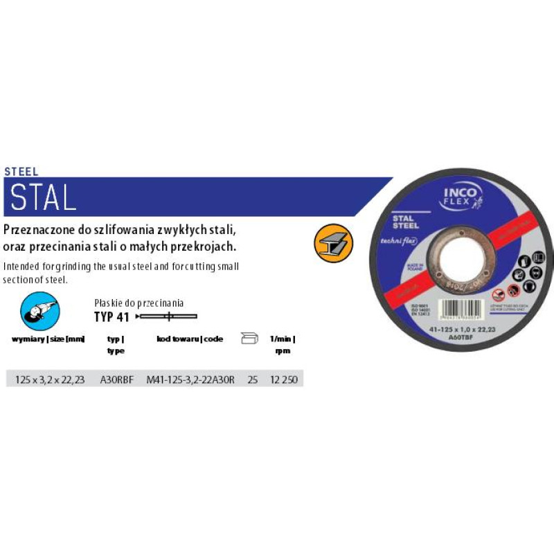 Incoflex TARCZA DO METALU 125 x 3,2 x 22,2mm