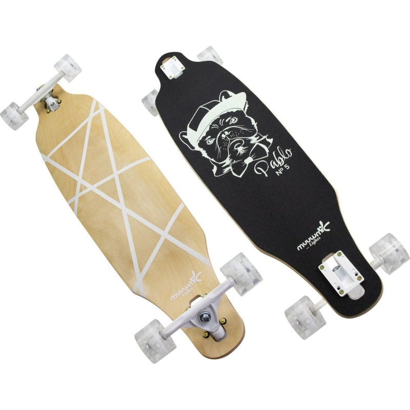 Muuwmi Lights Longboard GLOW ABEC 7 Pablo (black/green, with light-up wheels and glow effect)