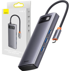 Baseus Hub 6in1 Baseus Metal Gleam Series, USB-C to 3x USB 3.0 + USB-C PD +  microSD/SD