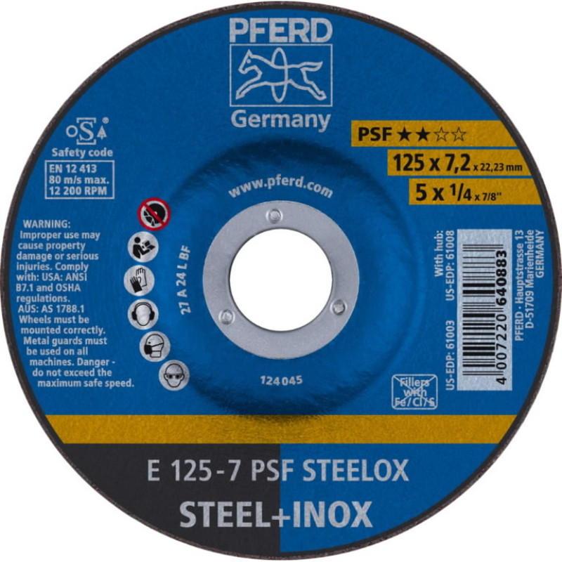 Pferd Slīpdisks PSF STEELOX 125x7/22,23mm, Pferd