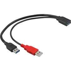 Delock USB 3.2 Gen 1 Y-cable, USB-A male + USB-A male > USB-A female (black/red, 30cm)