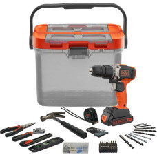 Black+Decker cordless impact drill BCKSB02, 18Volt (orange/black, Li-ion battery 1.5Ah, storage box, 62-piece accessory set)