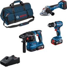 Bosch Cordless Combo Kit GSB 18V-45 + GWS 18V-10 + GBH 18V-22, hammer drill (blue, 2x Li-Ion battery 5.0Ah, 1x Li-Ion battery ProCORE18V 5.5Ah, tool bag)