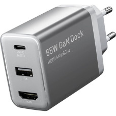 Vention FJAH0-EU USB(C+A)+HDMI GaN mains charger (60W/5W/4K@60Hz) (grey)