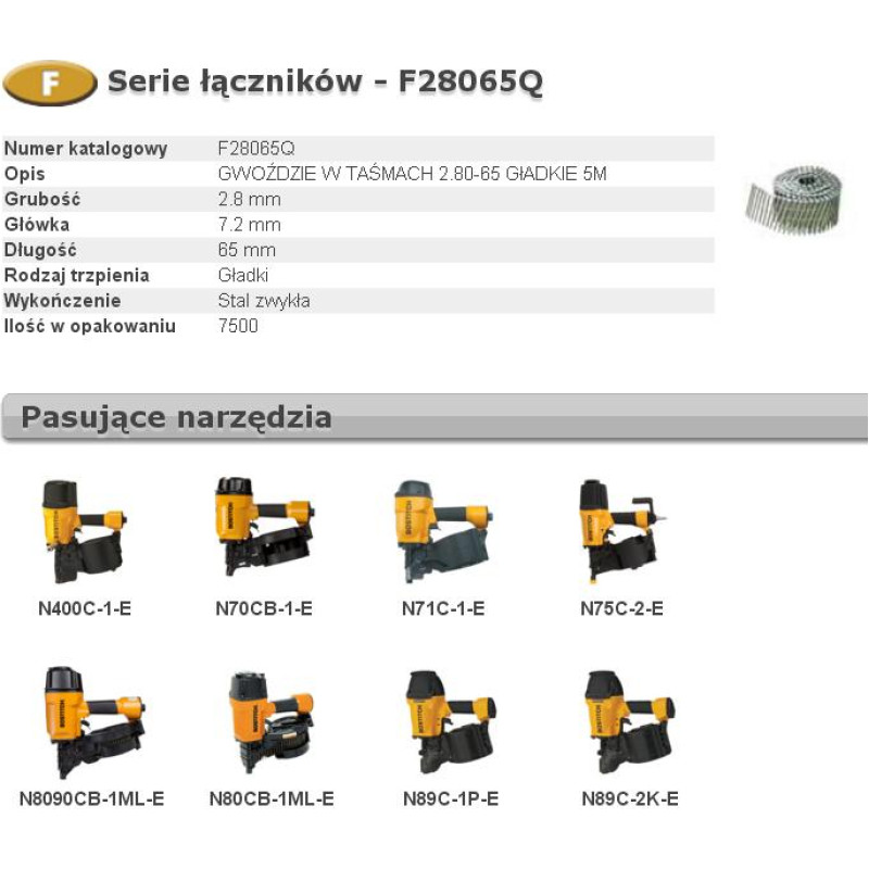 Bostitch GWOŹDZIE F 2,80 x 65mm 7500szt. F28065Q