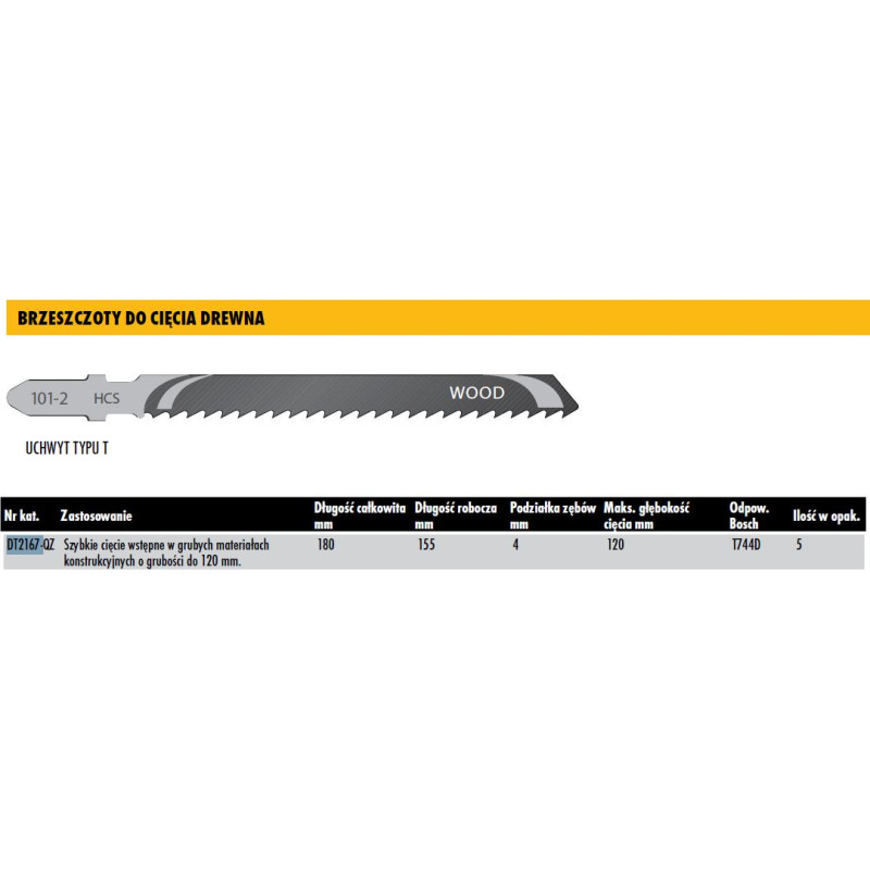 Dewalt BRZESZCZOT DO WYRZYNARKI 180x4mm T744D DREWNO /5szt.