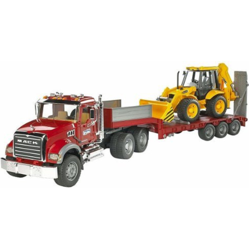 Bruder MACK Granite low loader and JCB 4CX backhoe loader