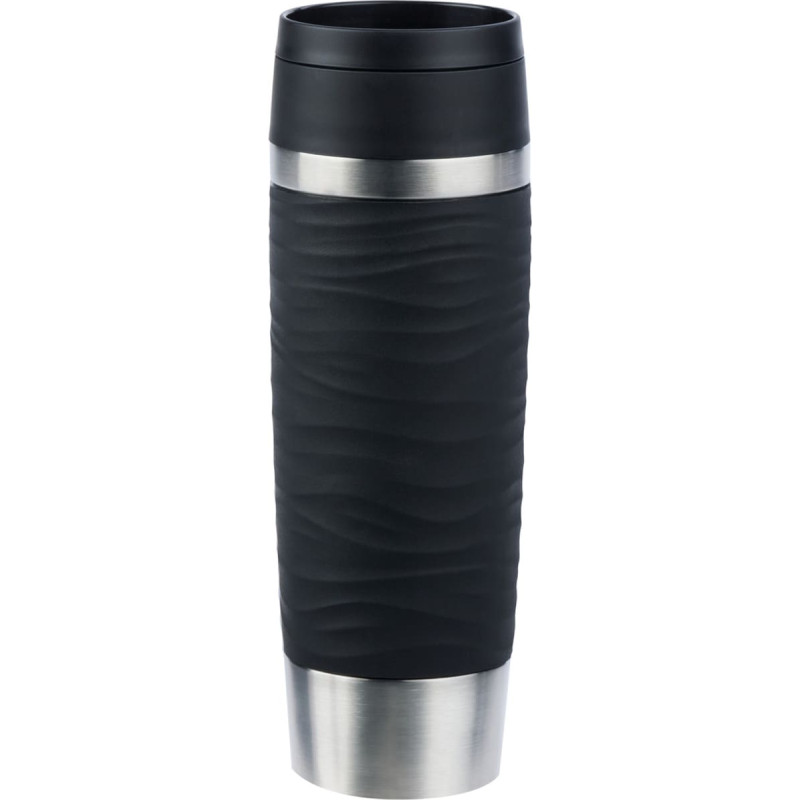 Emsa TRAVEL MUG Waves Grande thermal mug (black/stainless steel, 0.5 liters)