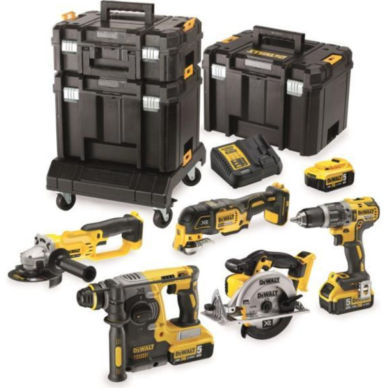 Dewalt ZESTAW COMBO 18V 6 - ELEMENTOWY + 3 x 5,0Ah + 3x TSTAK DCK654P3T