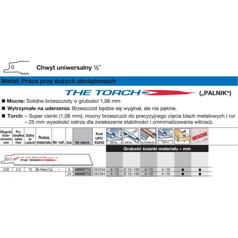 Milwaukee BRZESZCZOT DO PIŁY SZABLASTEJ 230/2,5mm TORCH BIMETAL 5szt. DO METALU