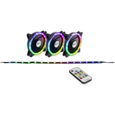 Inter-Tech Argus RGB Fan Set RS-04 120x120x25, case fan (black, 3-pack, remote control, 1x RGB LED strips, control unit)