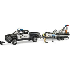 Bruder RAM 2500 police pickup, L+S module, trailer with boat, model vehicle (black/white, including 2 figures)