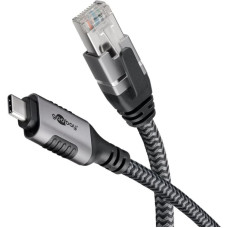 Goobay Ethernet cable USB-C 3.2 Gen2 male > RJ-45 male (black/silver, 1 meter, braided textile sheath)