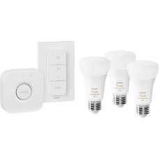 Philips Hue balta un krāsaina atmosfēras gaisma Sākuma komplekts: 3 gab. viedās spuldzes E27 (1100) un gaismmaiņa slēdzis