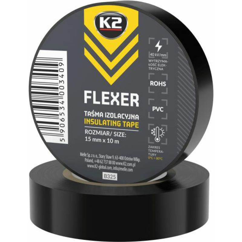 K2 FLEXER TAŚMA IZOLACYJNA MAŁA CZARNA PCV 15mm x 10m