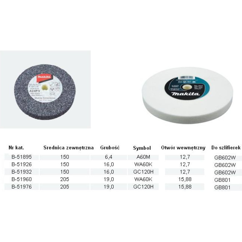 Makita KAMIEŃ SZLIF.WA60K 150x16x12,7mm