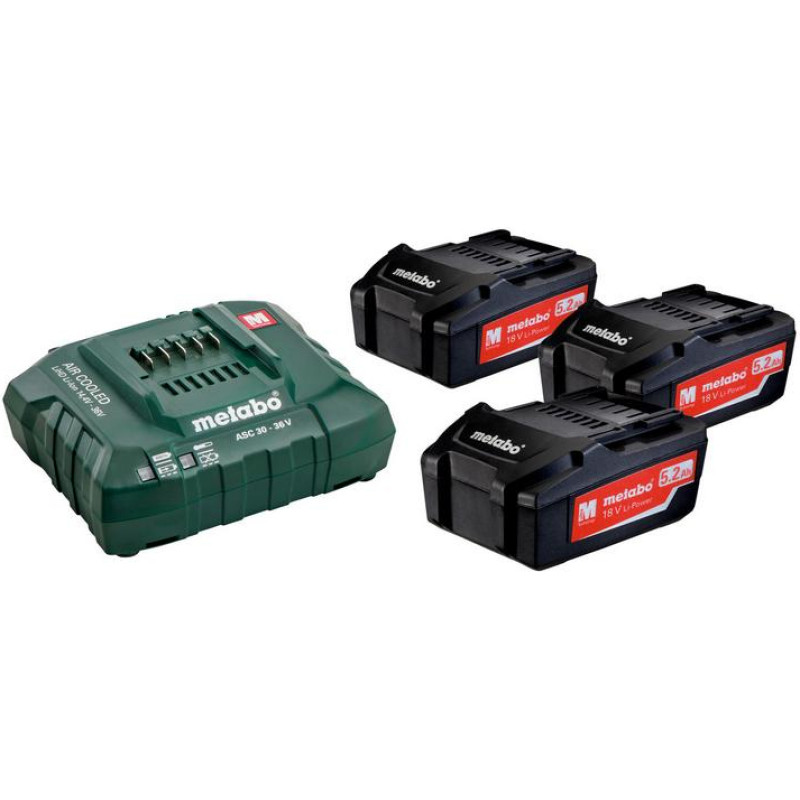 Metabo ZESTAW AKUMULATORÓW 3x5.2Ah + ŁADOWARKA ASC 30-36 V