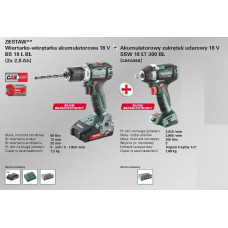 Metabo ZESTAW COMBO 18V WKRĘTARKA BS 18 L BL + KLUCZ SSW 18 LT 300 BL 2x2,0 1x4,0Ah