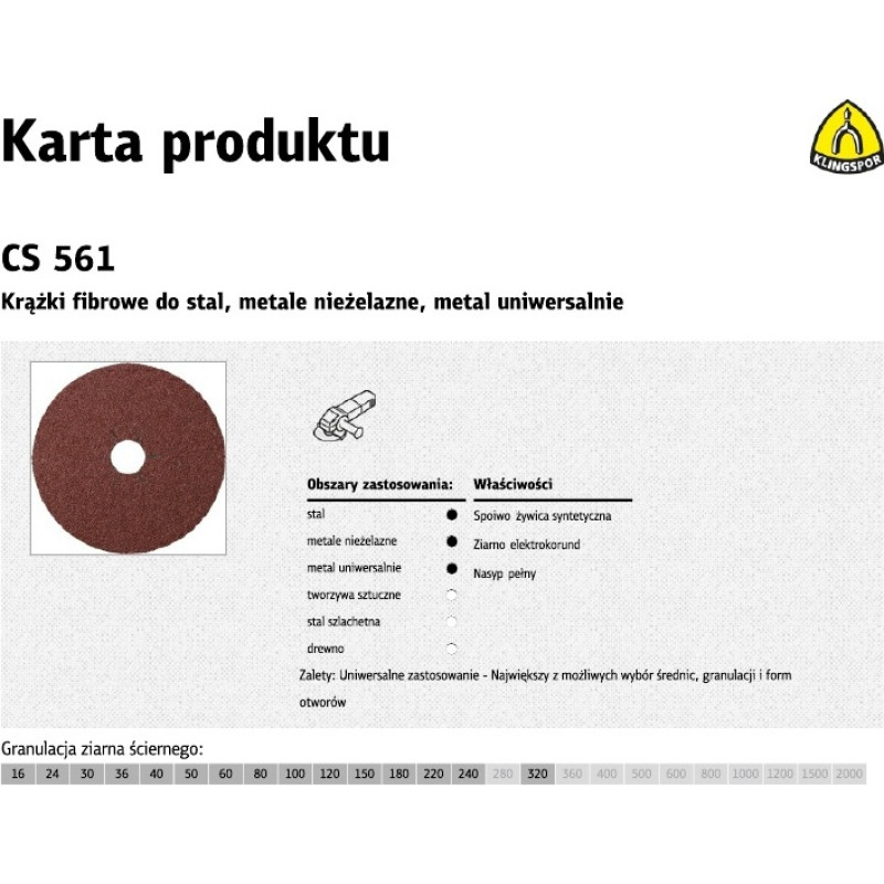 Klingspor KRĄŻEK FIBROWY 180mm gr. 40 CS561 /25szt.