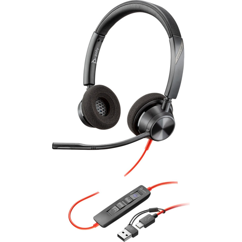 HP Poly Blackwire 3320M USB-C Stereo Headset +USB-C/A Adapter (Black, Certified for Microsoft Teams)