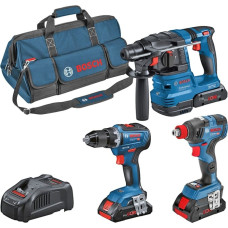 Bosch combination set GSR 18V-55 + GDX 18V-200 + GBH 18V-22, tool set (blue, 3x battery ProCORE18V 4.0Ah, tool bag)