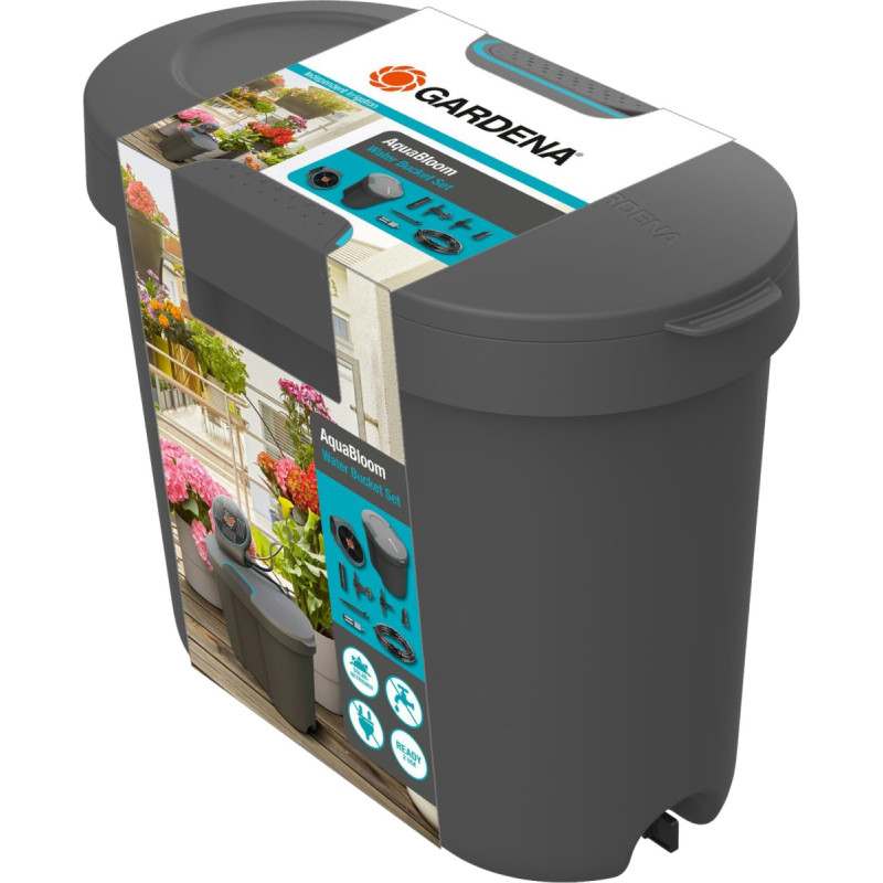 Gardena Water Tank for AquaBloom Solar Irrigation (anthracite/turquoise, 10.5 litres)