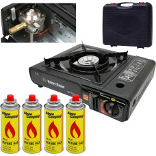 Extralink | Set of gas camping stove + 4 gas cartridges 400ml | portable field for cartridges 2in1 in a suitcase