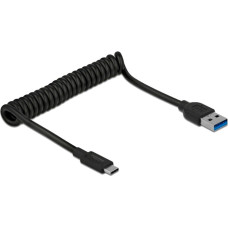 Delock USB 3.2 Gen 2 spiral cable, USB-A male > USB-C male (black, 1.2 meters)