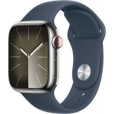 Apple Watch Series 9 GPS + Cellular 41mm Silver Stainless Steel Case with Storm Blue Sport Band - S/M