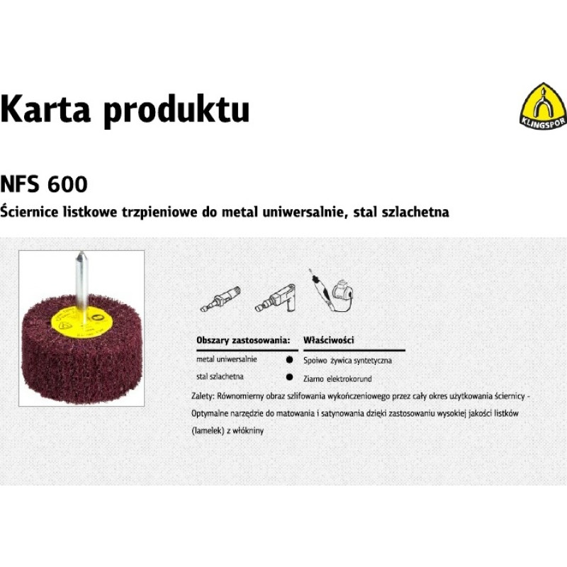Klingspor ŚCIERNICA LISTKOWA TRZPIENIOWA Z WŁÓKNINY NFS600  60mm x 30mm x 6mm MEDIUM