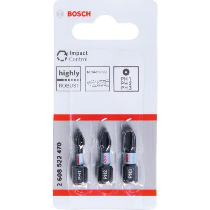 Bosch IMPACT BIT SET 3PCS PH1/PH2/PH3 X 25MM