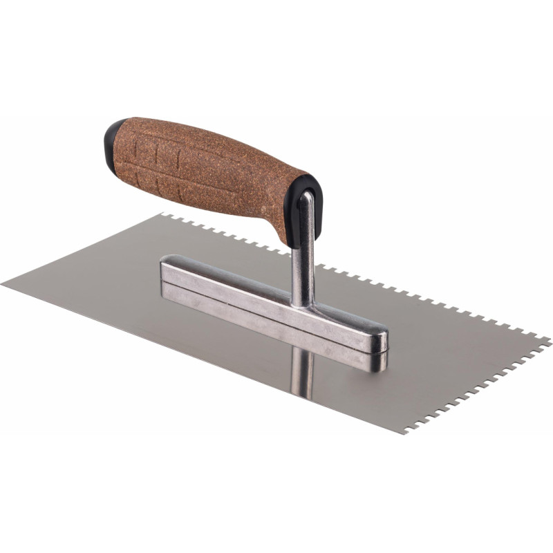 Awtools AW STAINLESS STEEL NOTCHED TROWEL 270mm/ 10mm/ CORK HANDLE & ALU SHANK