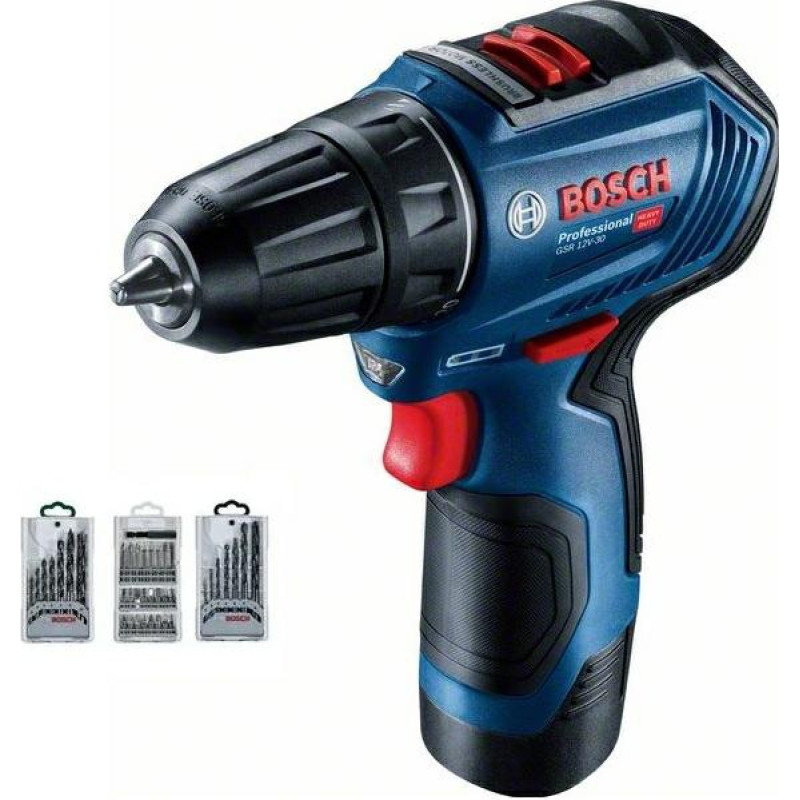 Bosch CORDLESS DRILL DRIVE 12V 30/17NM 2X2.0AH + ACCESSORIES 39 PCS GSR 12V-30