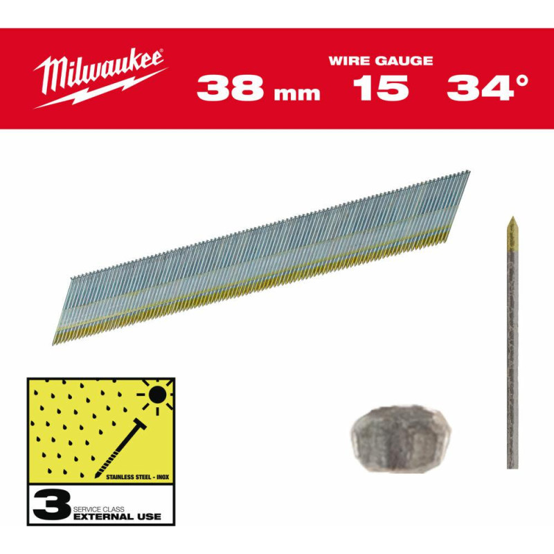 Milwaukee SZTYFTY WYKOŃCZENIOWE, 15G, GŁOWA TYPU D 38mm INOX DO M18 CN15GA /2500szt.