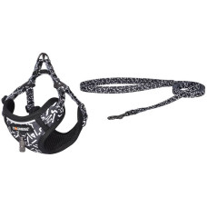 Dogness walking set leash+harness for dog (black and white)