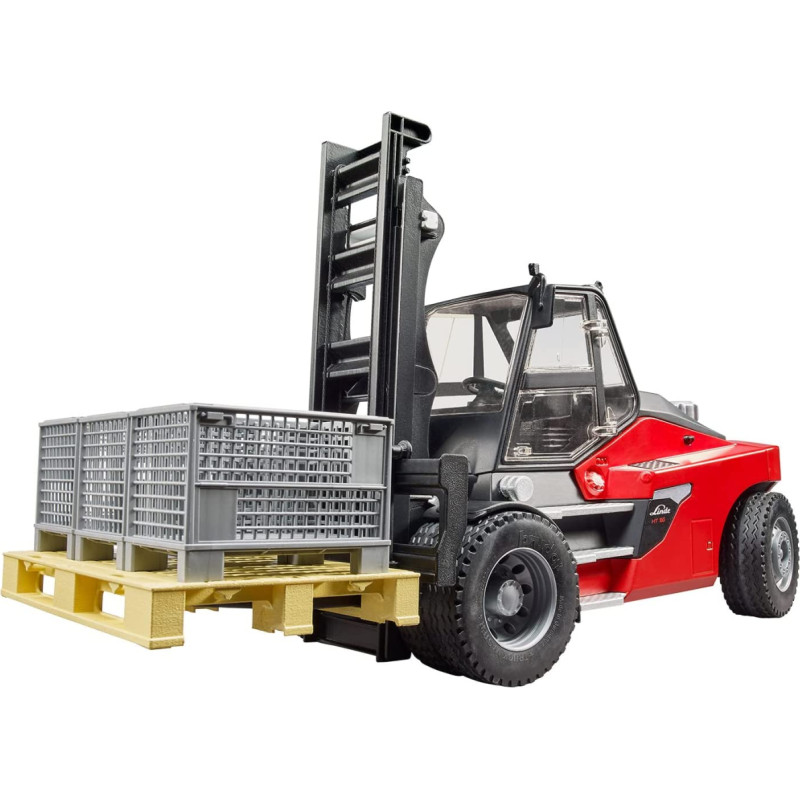 Bruder Linde HT160 forklift with pallet, model vehicle (red/black, including 3 lattice boxes)