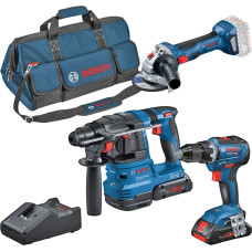 Bosch combination set 18V: GSR 18V-55 + GWS 18V-7 + GBH 18V-22, tool set (blue, 2x battery ProCORE18V 4.0Ah, tool bag)